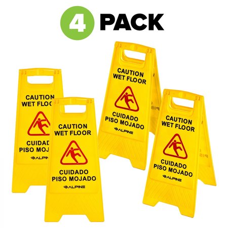 Alpine Industries 24" Caution Wet Floor Sign, PK4 ALP499-4pk